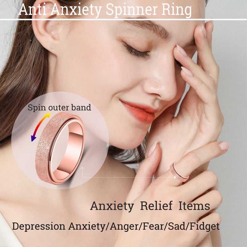 القلق الدائري للنساء تململ سبينر الدائري ألعاب متململة الكبار التيتانيوم الفولاذ المقاوم للصدأ الإبهام الدائري 6 مللي متر واسعة ارتفع الذهب حجم 7 - Image 3