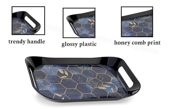 ViVed Tray Set Pack Serving Tray Set of 3 Multi Colour Bricks Design Plastic Material Glossy Finish BPA Free Trays for Kitchen and Office and Home Decor (Black, Set of 3) - Image 5