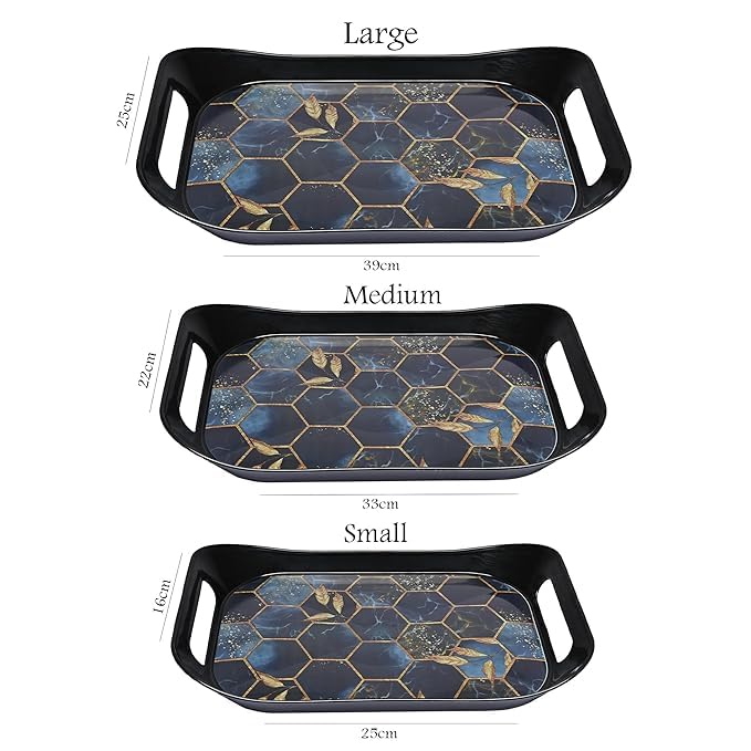 ViVed Tray Set Pack Serving Tray Set of 3 Multi Colour Bricks Design Plastic Material Glossy Finish BPA Free Trays for Kitchen and Office and Home Decor (Black, Set of 3) - Image 4