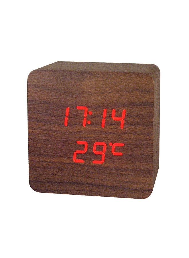 Voberry LED Wood Grain Alarm Clock With Temperature Display Brown 8X8X4cm