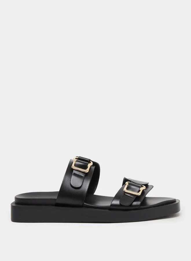 Styli Styli Double Band Slip on Sandals with Buckle Detail