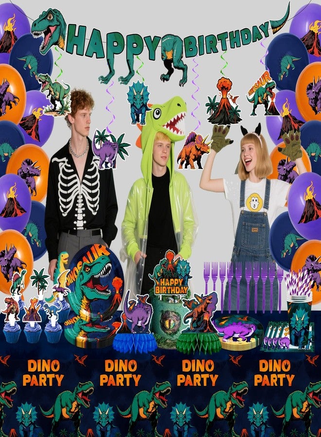 ANTFULCNl 185PCS Dinosaur Birthday Party Decorations, Dinosaur Party Supplies Plates and Napkins Set, Dino Tableware, Banner, Hanging Swirls, Tablecloth, Cake Cupcake Topper, Ballons Cutlery Sets - Image 5
