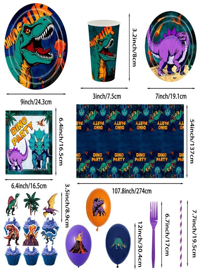 ANTFULCNl 185PCS Dinosaur Birthday Party Decorations, Dinosaur Party Supplies Plates and Napkins Set, Dino Tableware, Banner, Hanging Swirls, Tablecloth, Cake Cupcake Topper, Ballons Cutlery Sets - Image 3