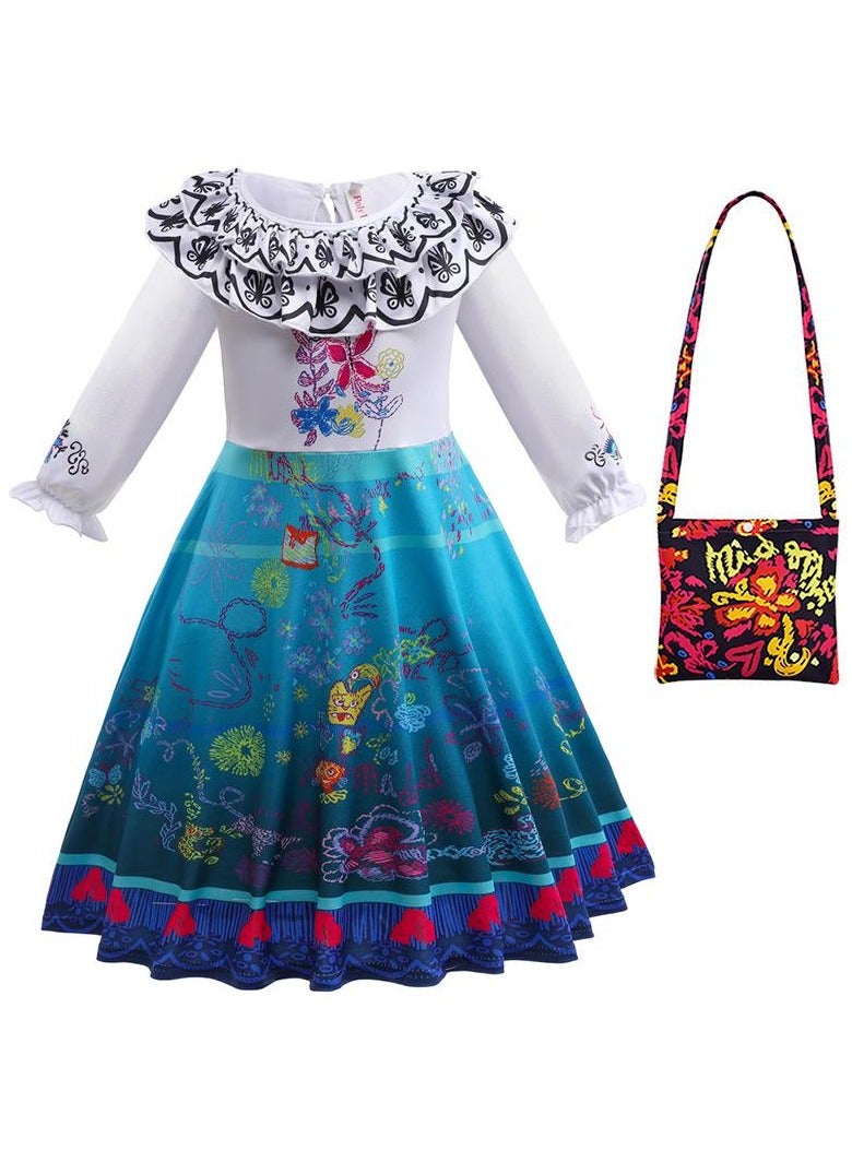 Loquat Children's Role Play Cosplay Costume Dress DJS55 Long sleeve skirt + Bag Blue/White - Image 1