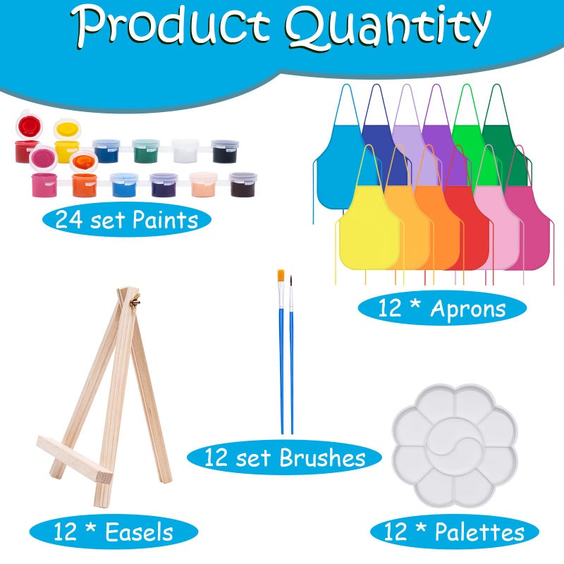 Anseal 84 Pcs Kids Paint Party Set Party Favors 12 Pre Drawn Canvas 12 Brushes 12 Palettes 12 Set Acrylic Paints 12 Apron Canvas Painting Kit for Kids Art Paint Partyï¼ˆLandscape Styleï¼‰ - Image 2