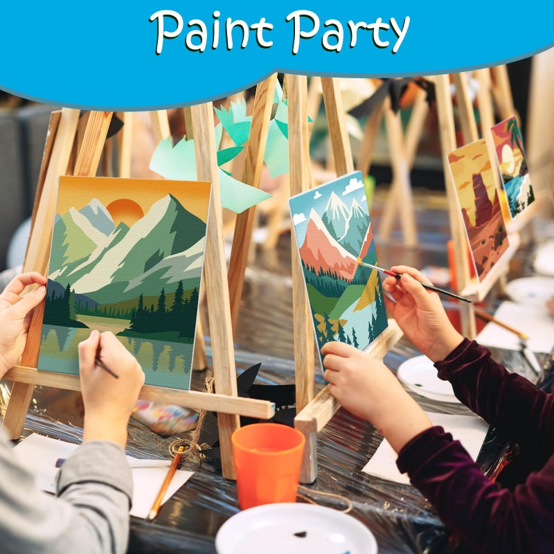 Anseal 84 Pcs Kids Paint Party Set Party Favors 12 Pre Drawn Canvas 12 Brushes 12 Palettes 12 Set Acrylic Paints 12 Apron Canvas Painting Kit for Kids Art Paint Partyï¼ˆLandscape Styleï¼‰ - Image 4