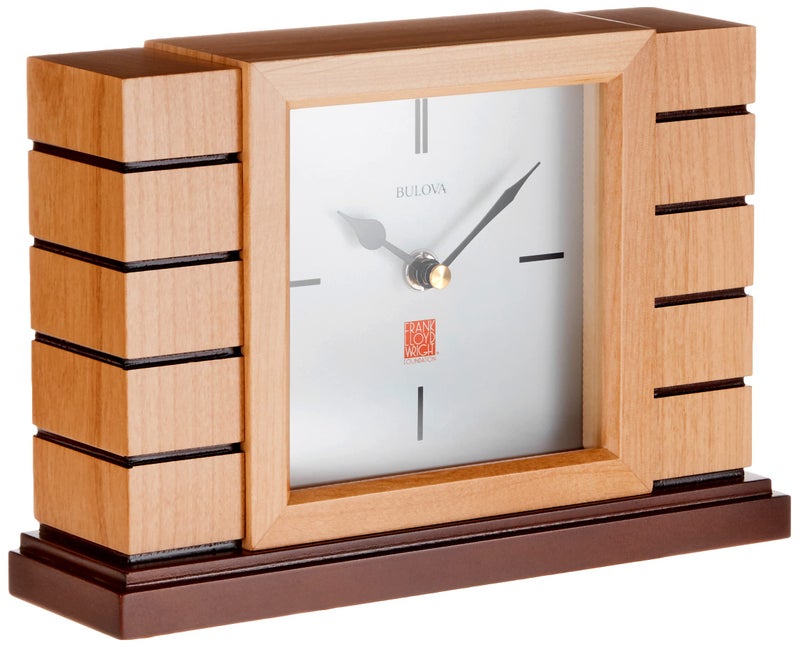 Bulova Bulova B1659 Usonian II Frank Lloyd Wright Mantel Clock Natural Finish with Walnut Stain Base 