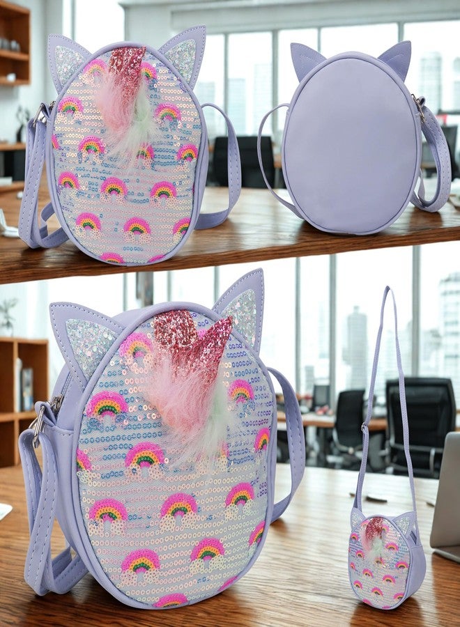 ADSON Rainbow Ear Unicorn Fix Sequins Laser Holographic Self Quilted Crossbody Bag Sling Cute Shoulder Bag Purse Handbag Cute Tote Girl Messenger Child Tote Wallet For kids (Multi Colour Unicorn) - Image 2