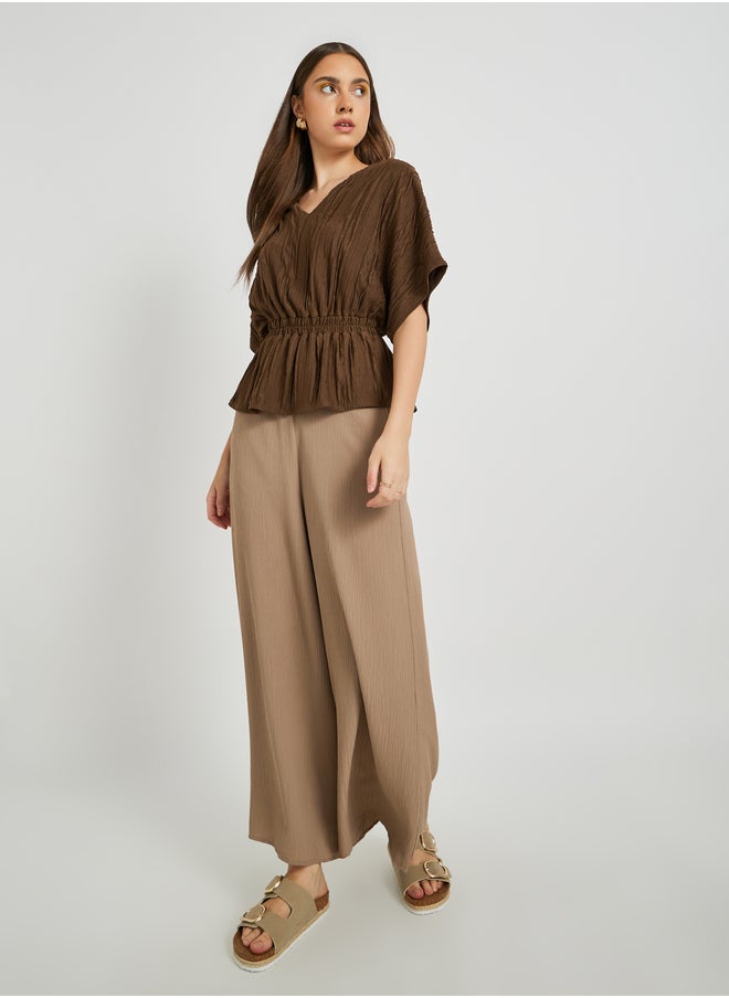 Take Two Textured V-Neck Top with Elastic Waist Detail  - Image 2