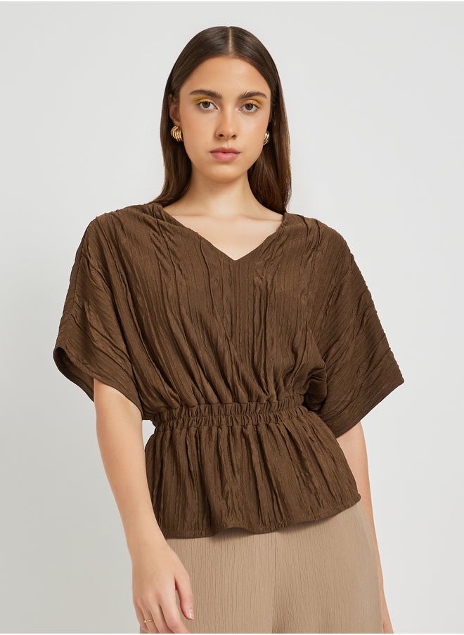 Take Two Textured V-Neck Top with Elastic Waist Detail  - Image 3