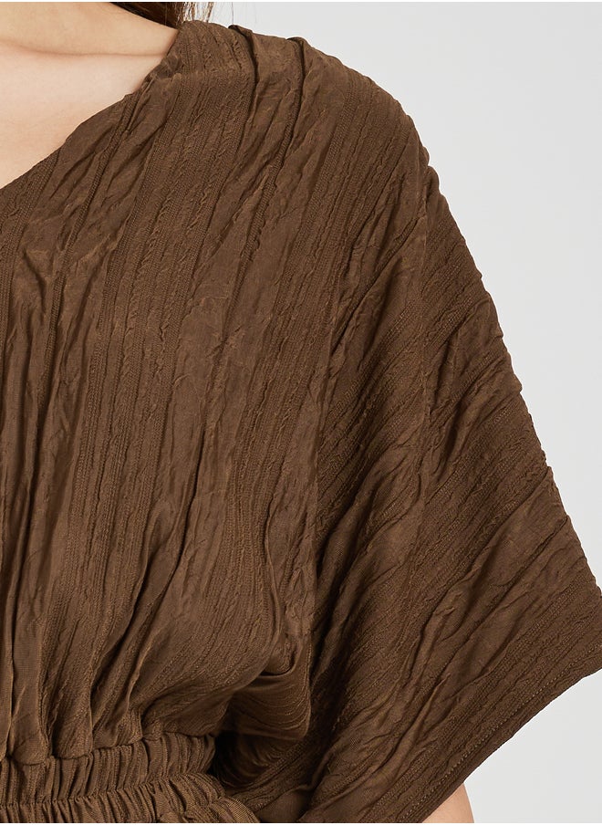 Take Two Textured V-Neck Top with Elastic Waist Detail  - Image 4