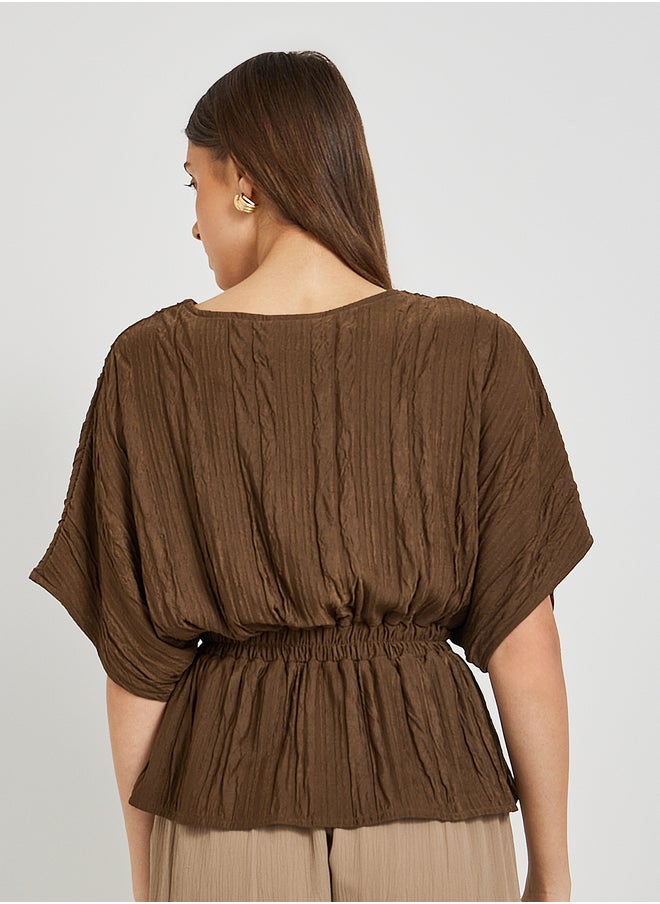 Take Two Textured V-Neck Top with Elastic Waist Detail  - Image 5