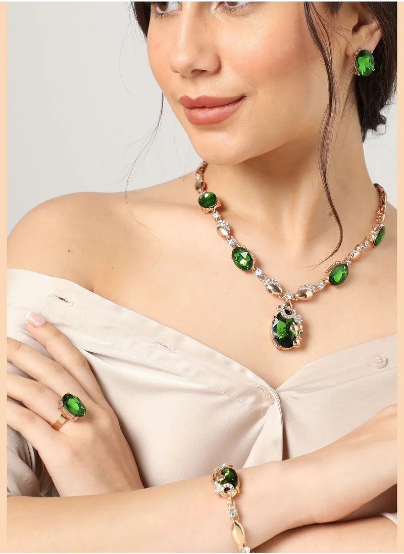 SOHI Gold Plated Designer Stone Necklace, Earring, Ring and Bracelet Set