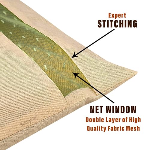 Solitude Pack of 6 Cotton Saree Covers for Storage | Saree Bags with Zipper 16x14 Inches | Cloth Bag for Wardrobe Storage Organizer with Transparent Mesh Window Saree Organiser (Beige) - Image 3
