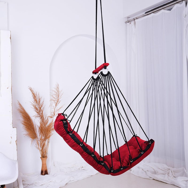 JULJULIA أرجوحة للشرفة - جولا مميزة للبالغين للمنزل، جولا آمنة للأطفال، كرسي معلق للشرفة الداخلية، تصميم متين ومريح، سهولة التركيب والصيانة - JJ_Low-MARUN - Image 5