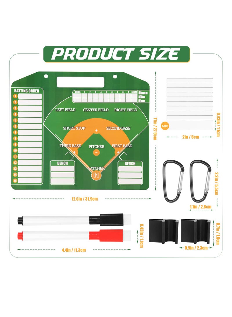 Excefore Magnetic Baseball Coach Clipboard Magnetic Baseball Lineup Board for Dugout Premium Tactical with 30 Baseball Lineup Cards and Marker Boards Dugout Display Softball Coaching Accessories Green - Image 2