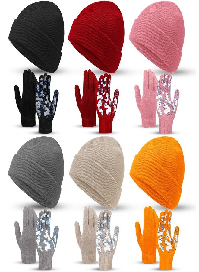 جاجيلي مجموعة جاغلي المكونة من 12 قطعة من قبعات وقفازات الشتاء للأطفال، قبعات صوفية دافئة مانعة للانزلاق، مناسبة للأولاد والبنات من سن 5 إلى 10 سنوات (6 ألوان زاهية). - Image 1