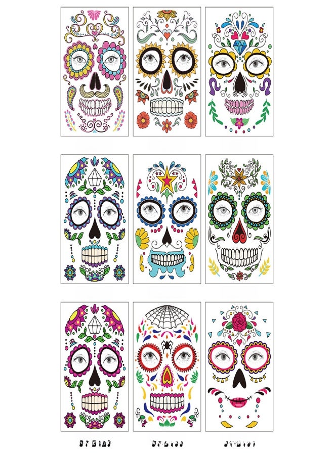 ملصقات وشم مؤقتة بنمط زهور مرعبة للهالوين، ملصقات للعيون والوجه، مكياج مسرحي - Image 5