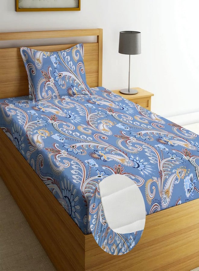 Blue Strip ملاءات سرير مفردة من القطن الناعم للغاية بنمط أزرق مخطط، 220 خيط، مزودة بمطاط، مع غطاء وسادة واحد | ملاءة سرير مفردة بمطاط محيطي (نمط أزرق مائي، مفرد - 36 × 72 بوصة) - Image 1