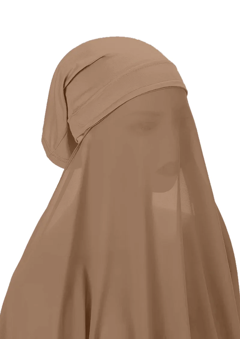 NUKHBAA Instant Hijab Wrap,Pullover Head Scarf with Tube Undercap Brown color Hijab-HC12