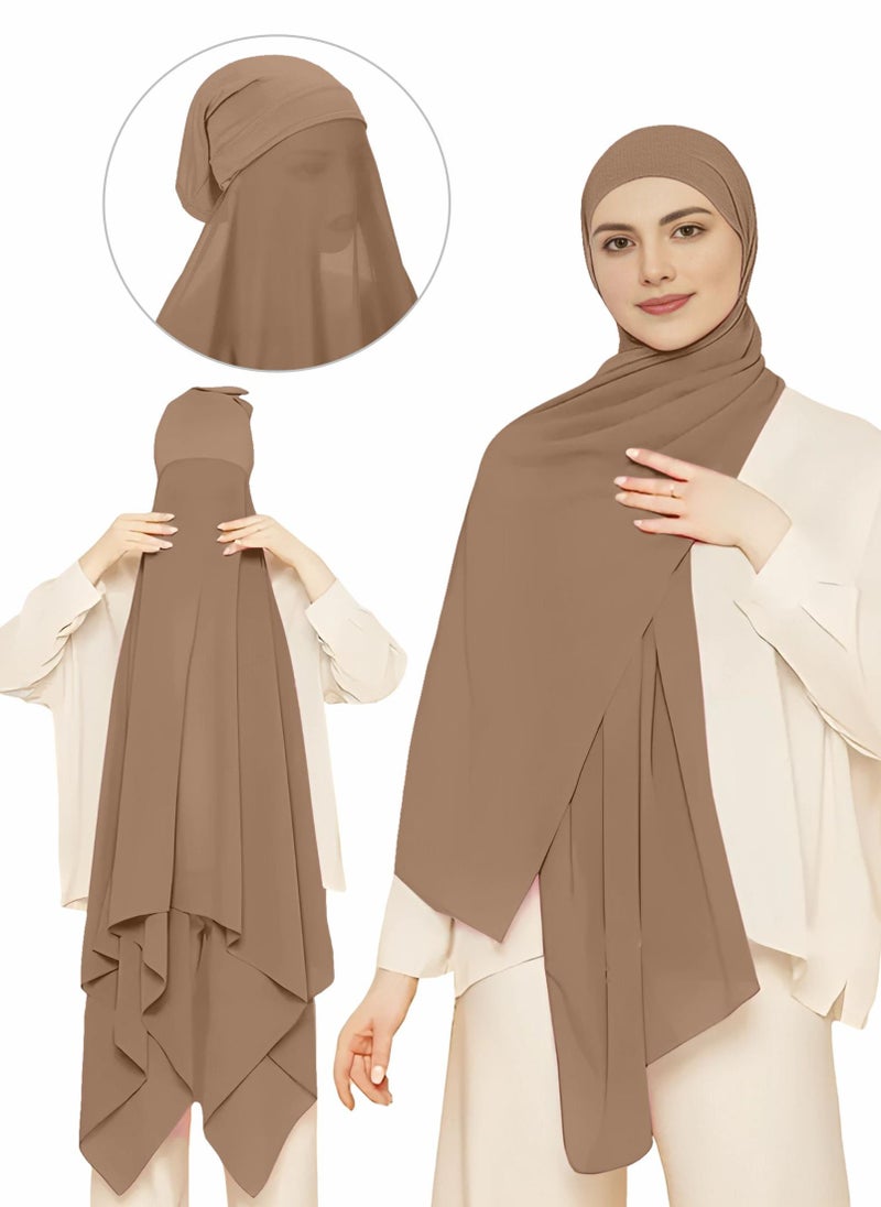 NUKHBAA Instant Hijab Wrap,Pullover Head Scarf with Tube Undercap Brown color Hijab-HC12  - Image 1