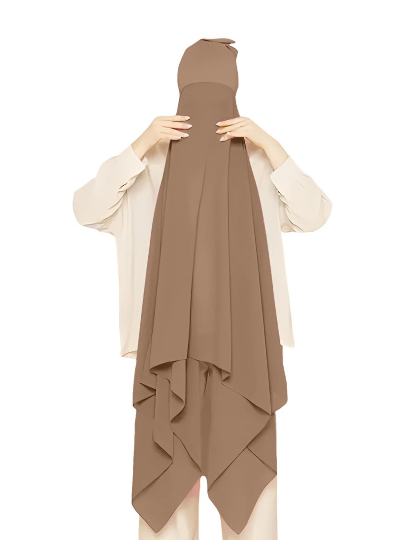 NUKHBAA Instant Hijab Wrap,Pullover Head Scarf with Tube Undercap Brown color Hijab-HC12  - Image 2