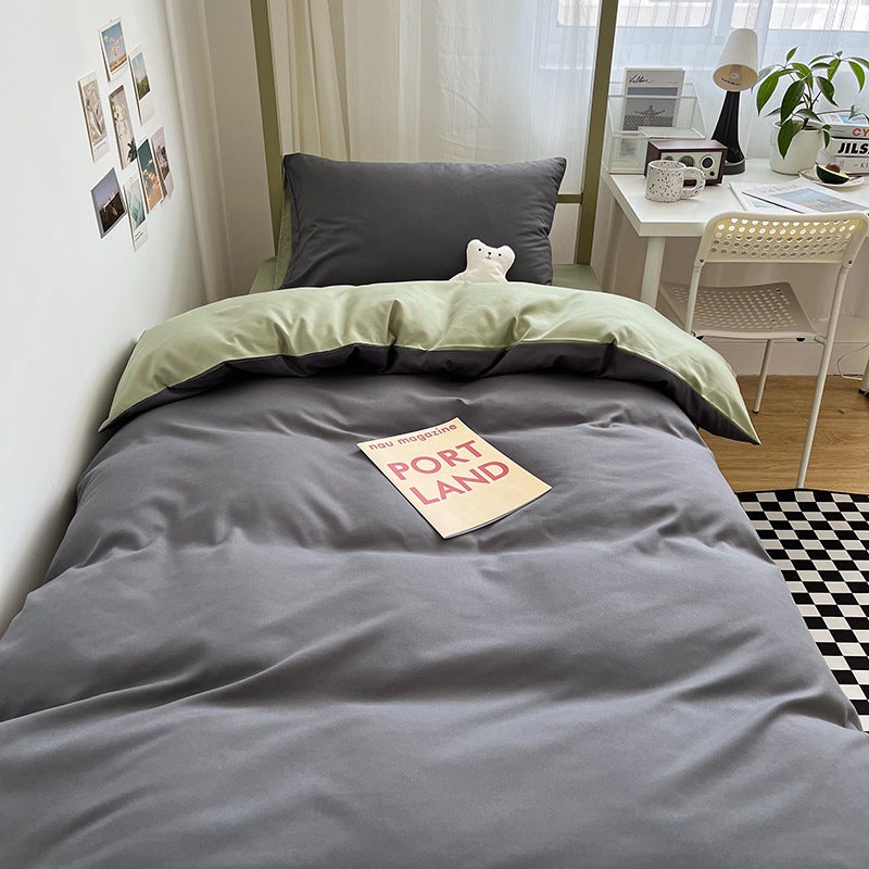Washed Sanding Sheets Four-Piece Student Dormitory Sanding Quilt Cover Three-Piece Bedding - Image 2