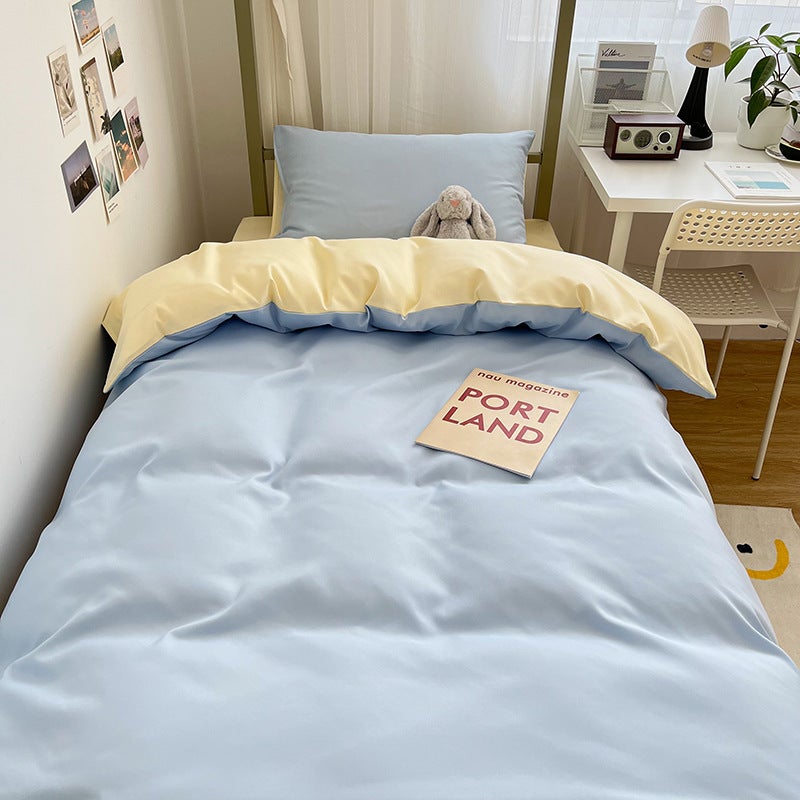 Washed Sanding Sheets Four-Piece Student Dormitory Sanding Quilt Cover Three-Piece Bedding - Image 1