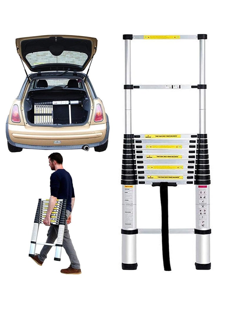 سلم تلسكوبي 3.8 متر - سلم تلسكوبي من الألومنيوم - سلم قابل للتمديد - غير قابل للانزلاق - سهل الحمل - معتمد وفقًا لمعايير EN131 - أقصى تحميل 150 كجم - Image 1