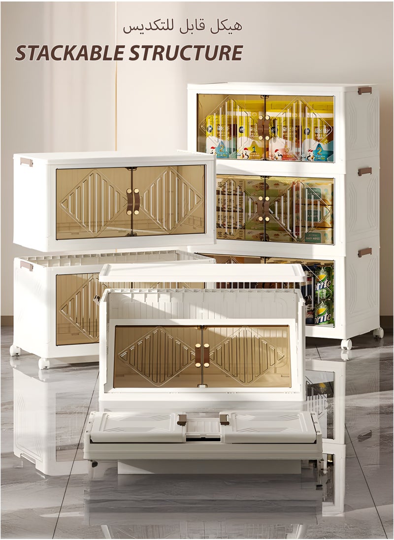 Toshionics 4-Tier Multi-Layer Collapsible Foldable Plastic Storage Cabinet with Rolling Wheels Clothes Organizer Wardrobe Cupboard with Transparent Acrylic Magnetic Double-Door Secure Lids and Lockable Casters Storage Box for Toys Snacks Kitchen Utensils Home Living Room Bedroom Bathroom Toiletries and Amenities Kitchen Pantries Office Spacious Versatile Portable Storage Rack Organizer 54x124x34cm  - Image 3