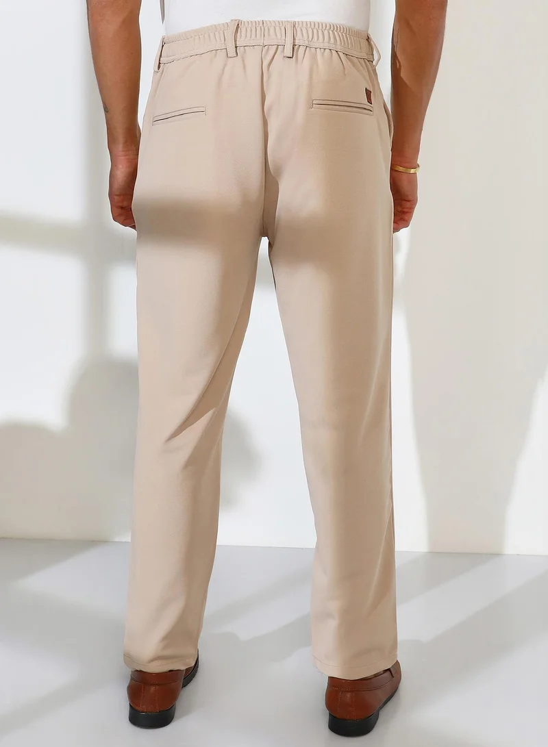 Campus Sutra  Men's Khaki Brown Straight-Fit Tailored Trousers for Men | Best Price UAE