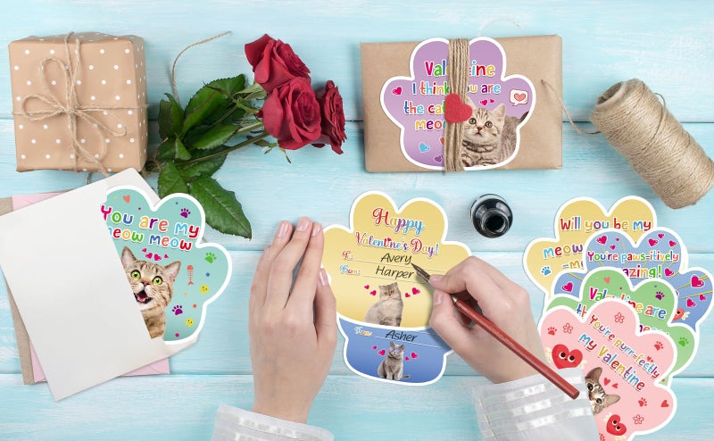 HEYINSHEN 30 Pack Valentine's Day Cards for Kids Classroom Valentine's Day Cards for School Valentine's Day Cards with Envelopes Cat Valentines Day Cards Valentine Gifts for Boys Girls - Image 5