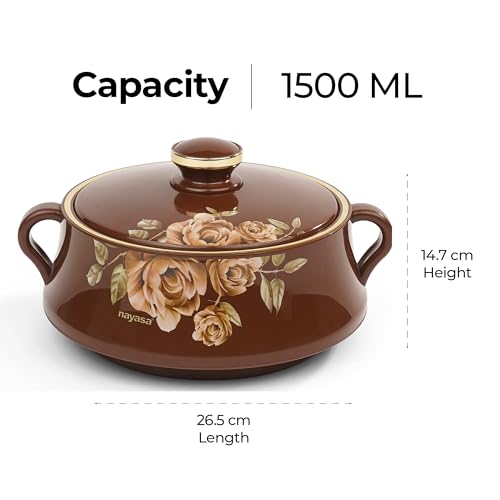 Nayasa Lorenzo Insulated Inner Stainless Steel Casserole- 1500 ML | Serving Bowl With Lid | Hot Pot for Kitchen | Roti Box | Brown - Image 3