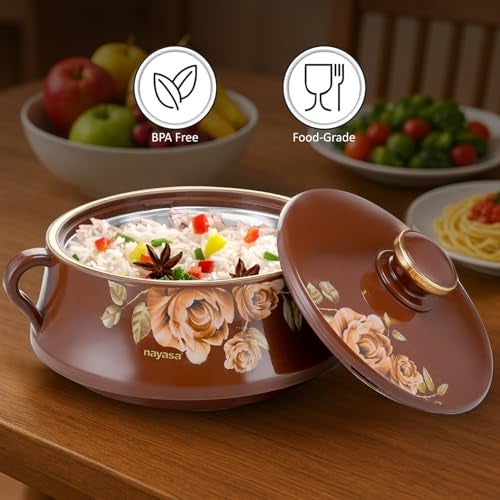 Nayasa Lorenzo Insulated Inner Stainless Steel Casserole- 1500 ML | Serving Bowl With Lid | Hot Pot for Kitchen | Roti Box | Brown - Image 5