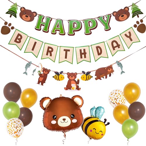 Pirese Teddy Bear Birthday Decorations Beary First Party Supplies for Boys or Girls Cute Garland and Bear Theme Decor for 1st Birthday Baby Shower and Kids Party with Balloons - Image 1