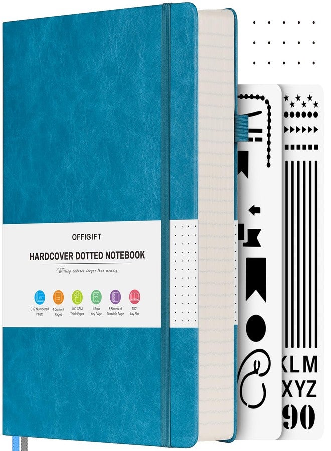 OFFIGIFT Dotted Notebook A5, 312 Numbered Pages Hardback Leather Notebook, 100gsm No Bleed Paper Dot Grid Notebook with Index Pages, Dotted Journal for Bullet Journaling, 14.5 x 21.5cm, Blue - Image 1