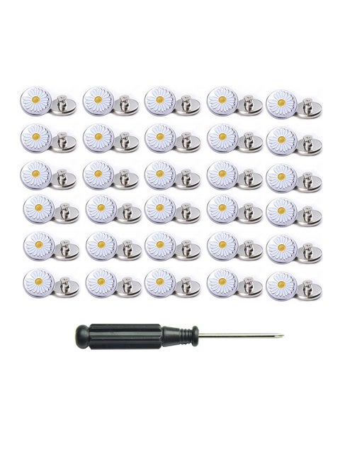 30Sets Replacement Jean Button No Sew Screw Buttons, 20mm Removable Adjustable Metal Button Repair Sewing Kit with Screwdrivers