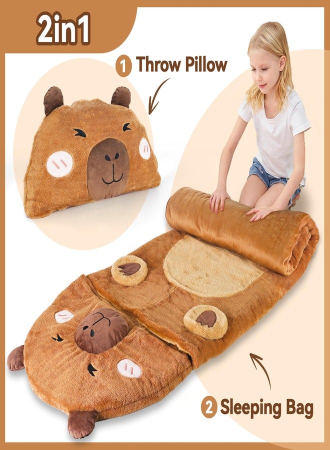 iPlay, iLearn Kid Sleeping Bag, Plush Capybara Slumber Bag, Toddler Girl Boy Nap Mat, 2 In 1 Brown Animal Pillow, Happy Travel Sleepover Daycare Preschool Birthday Gift for Age 3 4 5 6 7 8 10 12 Child - Image 4
