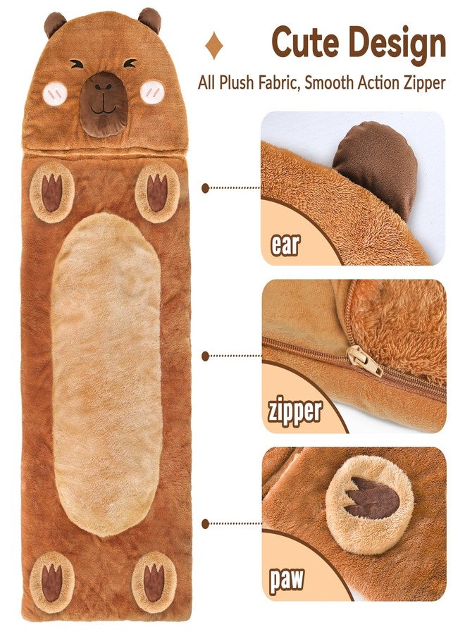 iPlay, iLearn Kid Sleeping Bag, Plush Capybara Slumber Bag, Toddler Girl Boy Nap Mat, 2 In 1 Brown Animal Pillow, Happy Travel Sleepover Daycare Preschool Birthday Gift for Age 3 4 5 6 7 8 10 12 Child - Image 5