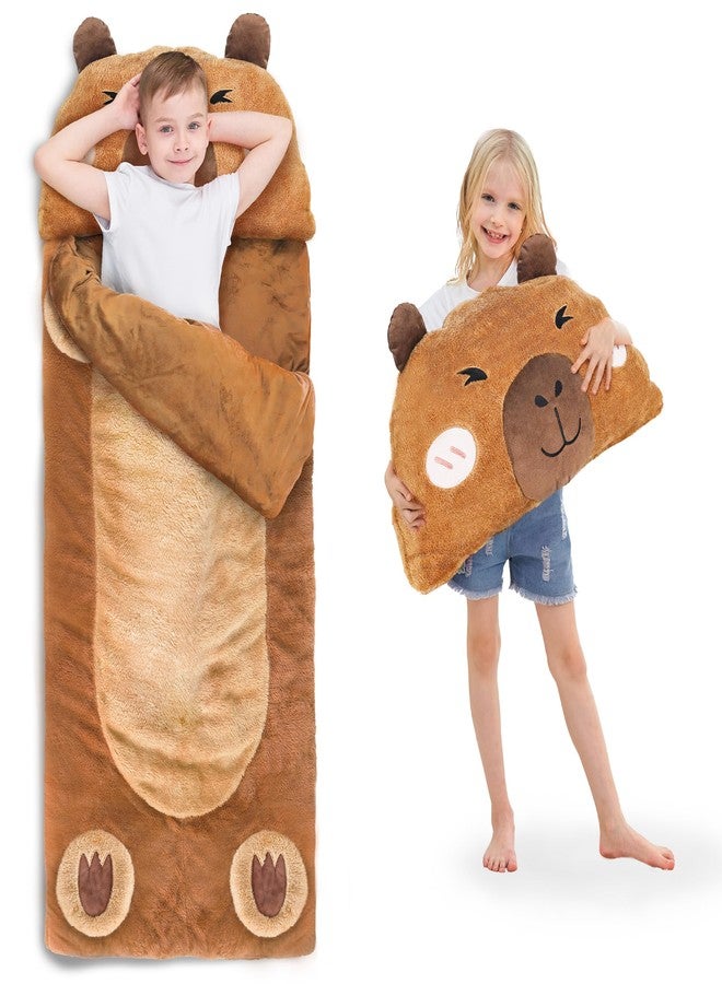 iPlay, iLearn Kid Sleeping Bag, Plush Capybara Slumber Bag, Toddler Girl Boy Nap Mat, 2 In 1 Brown Animal Pillow, Happy Travel Sleepover Daycare Preschool Birthday Gift for Age 3 4 5 6 7 8 10 12 Child - Image 1
