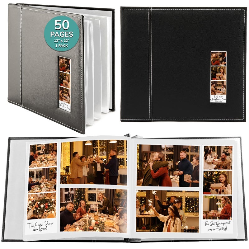 pbf PHOTO BOOTH FRAMES pbf Scrapbook Photo Album 12x12, Guest Book with Photo Insert, Scrapbook Album for Pictures, Memory Book, Wedding 2x6 printed pages photobooth - Image 1