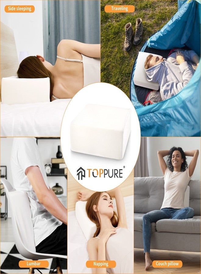 TOPPURE Cube Memory Foam Pillow (14"x14"x5“ Large Cube), Side Sleeper Pillows, Cervical Neck Pillow for Travel, Soft but Spportive Bed Pillow for Neck and Shouder Pain Relief, White - Image 2