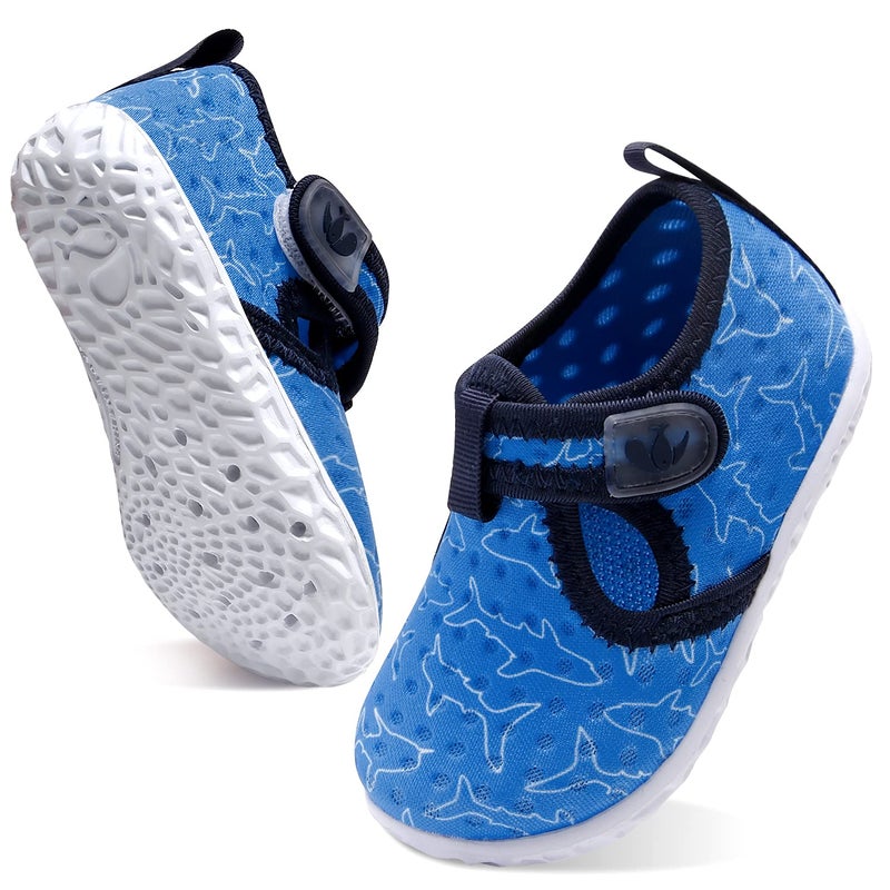 JOINFREE Toddler Water Shoes Baby Walking Sneakers Soft Kids Shoe Swim Aqua Sandals for Boys Girls Blue Shark 12-18 Months Infant - Image 1