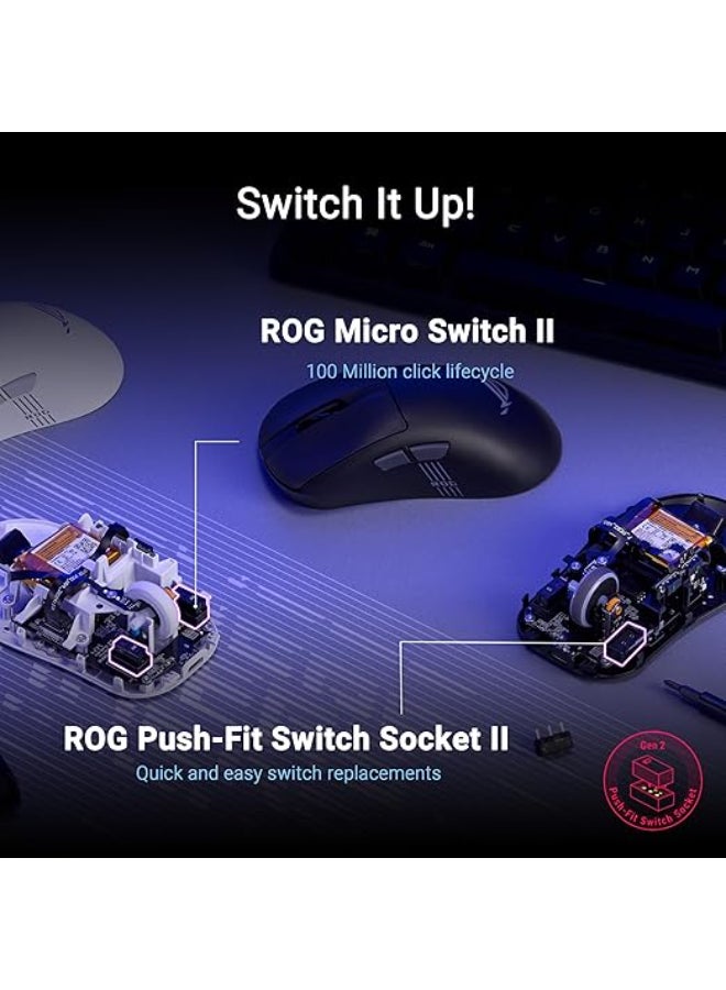 ASUS ROG Keris II Origin Wireless Gaming Mouse – Right-Handed Ergonomic, 65g, Tri-Mode Connectivity, 42K DPI, up to 127Hr Battery, Web-Based Configuration, PC/Mac Support - Black - Image 4
