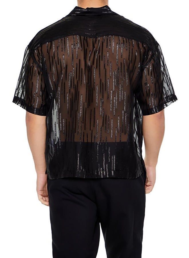 FOREVER 21 FOREVER21 Men Textured Sheer Sequin Shirt - Image 3