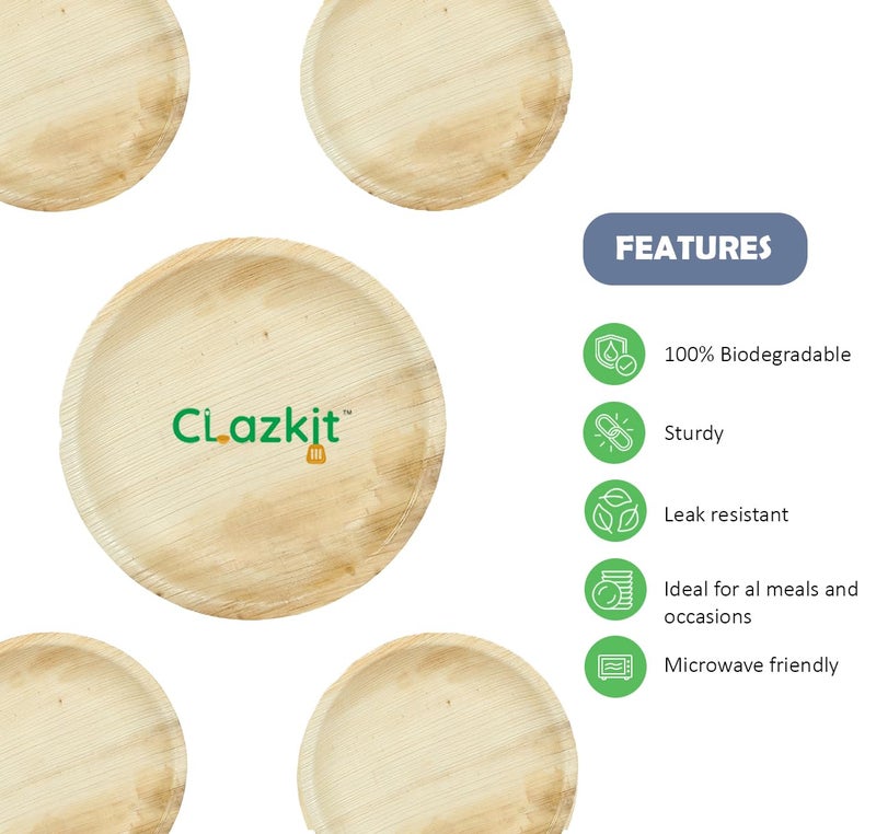Clazkit 25 Pack Areca Round Palm Leaf Plate | Like Wooden Bamboo | Eco Friendly, Biodegradable, Use and Throw Small Dona | for Serving Pasta, Soup & Snacks | Birthday, Wedding & Party (6 Inch) - Image 4