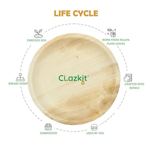 Clazkit 25 Pack Areca Round Palm Leaf Plate | Like Wooden Bamboo | Eco Friendly, Biodegradable, Use and Throw Small Dona | for Serving Pasta, Soup & Snacks | Birthday, Wedding & Party (6 Inch) - Image 3