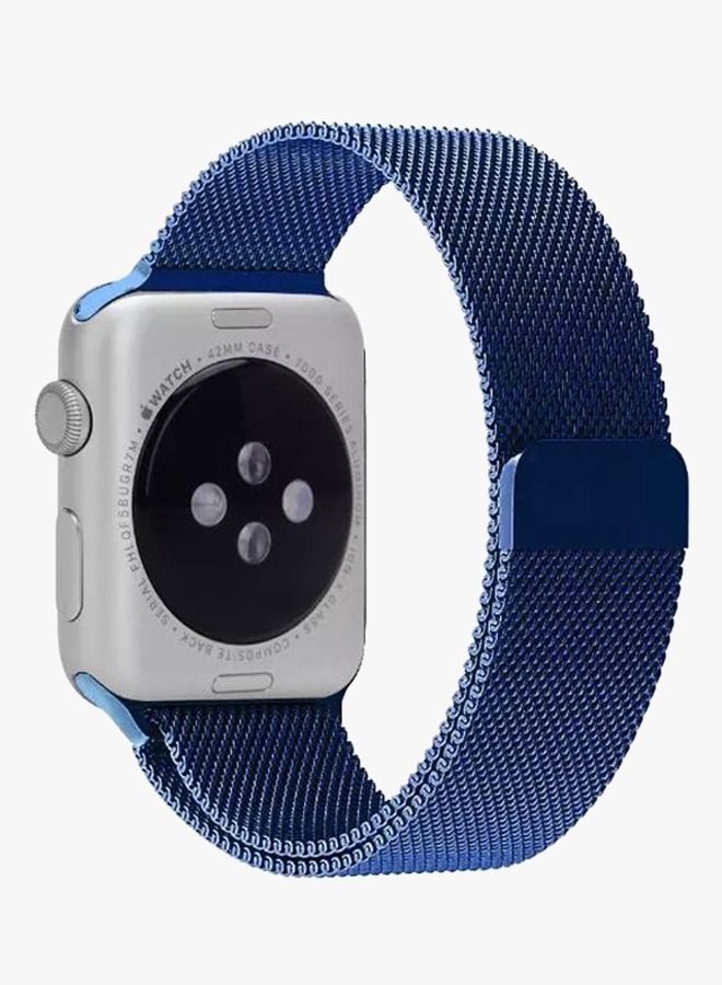 سوار حلقة ميلانيز من الفولاذ المقاوم للصدأ لساعة Apple Watch Series 5/6/7 42/44 / 45mm أزرق - Image 2