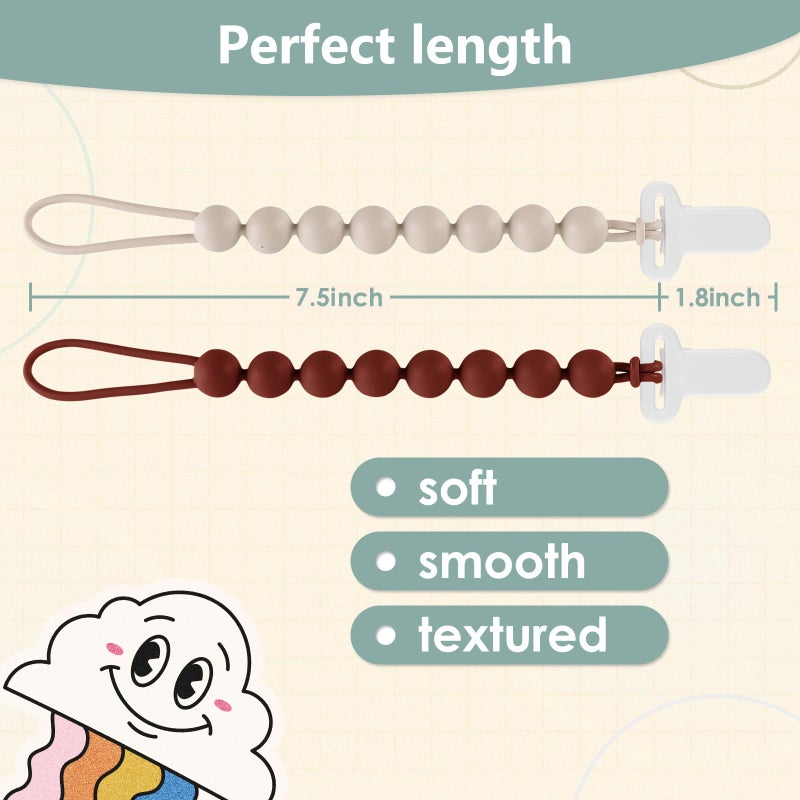 Slotic 6-Pack Silicone Pacifier Clips for Babies, Safe Teething Beads, Rust-Free Holders, Baby Boy and Girl Essentials, Newborn Must-Have Accessories, BPA-Free - Image 2
