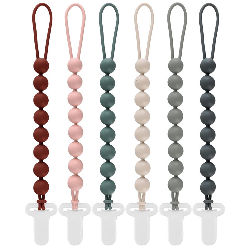 Slotic 6-Pack Silicone Pacifier Clips for Babies, Safe Teething Beads, Rust-Free Holders, Baby Boy and Girl Essentials, Newborn Must-Have Accessories, BPA-Free - Image 1
